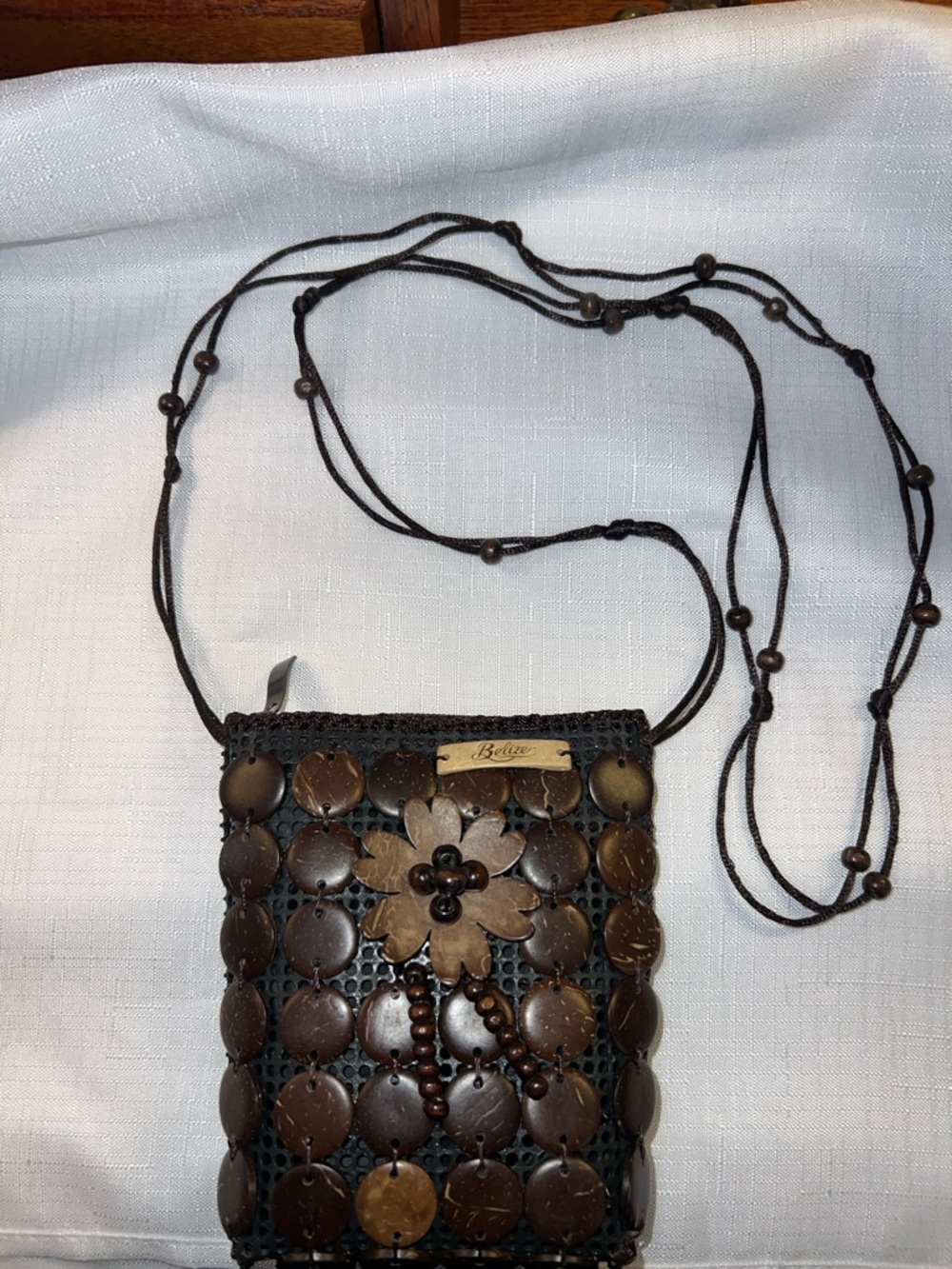 Beijo Brown Round-Beaded Floral Crossbody Bag